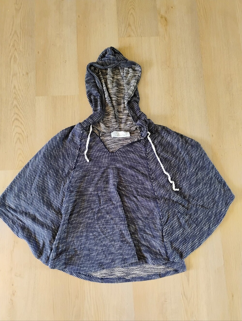 Vintage Havana Navy and White Marled Hooded Poncho